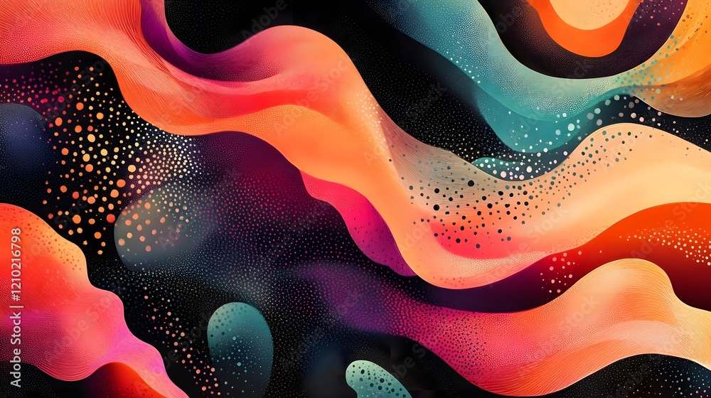 Poster vibrant patterns and textures with smooth bold forms playful shapes and whimsical charm a captivatin