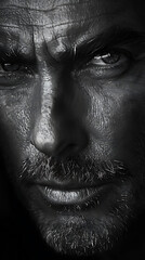 Obraz premium A face of a handsome man in his forties, black and white