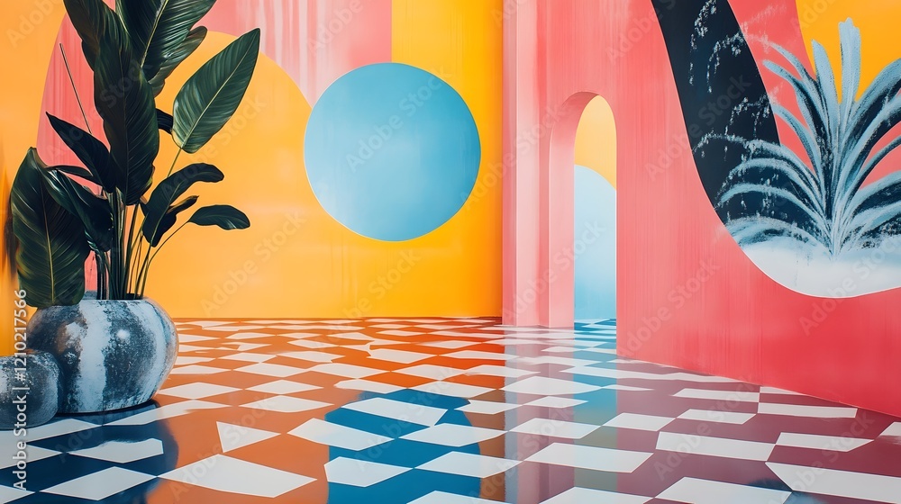 Poster striking abstract patterns and textures with bold vibrant gradients smooth glossy forms and playful 