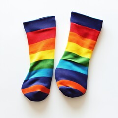 Vibrant rainbow-colored socks folded neatly, showcasing bright stripes and playful design ideal for personal wear and gifts