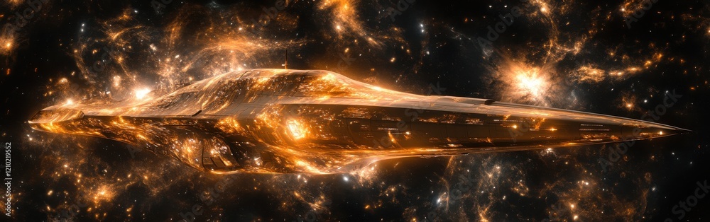 Aufkleber mysterious spaceship navigates through a vibrant cosmic landscape illuminated by distant stars