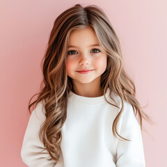Fototapeta premium A little girl in a white mock up sweatshirt