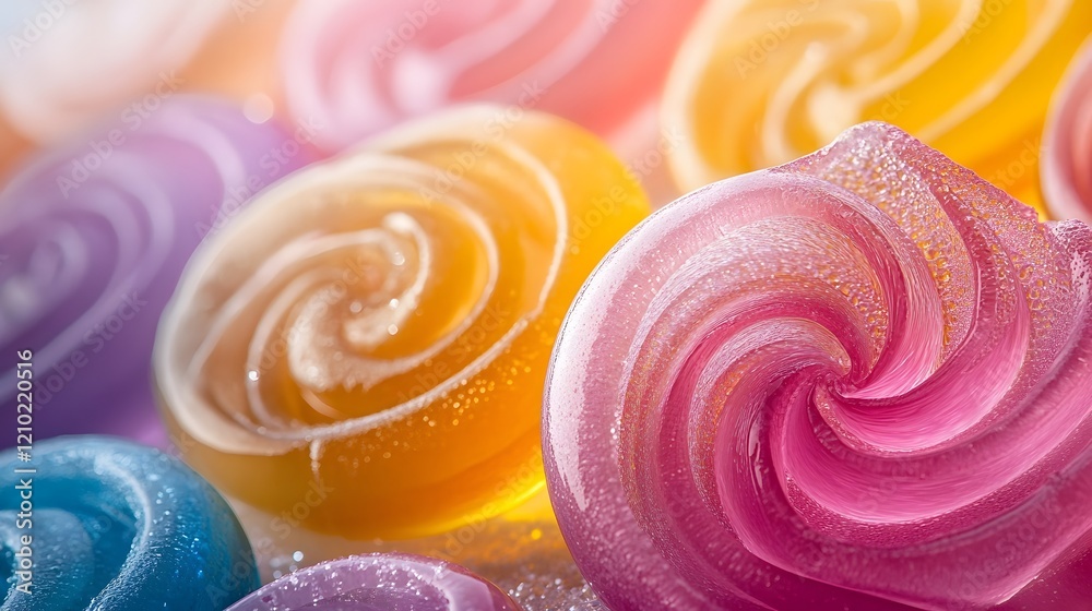 Poster vibrant abstract candy like shapes with glossy textures dynamic gradients and smooth whimsical curve
