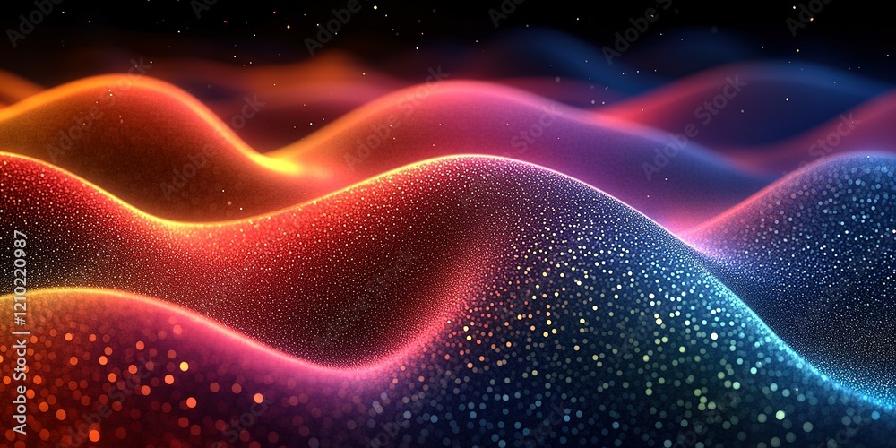 Poster vibrant abstract waves illuminated by colorful lights creating a mesmerizing visual effect in a dark