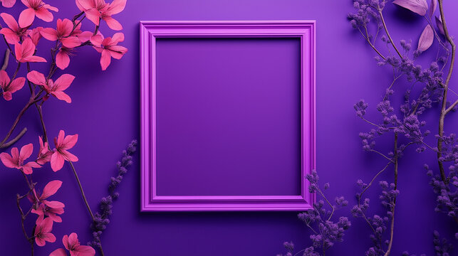 purple frame with flowers , on purple background