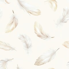 Gentle watercolor doodle of soft feathers drifting gracefully across a light background