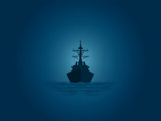 A flat vector of a warship in the ocean, symbolizing naval combat power. Warship minimalist design.



