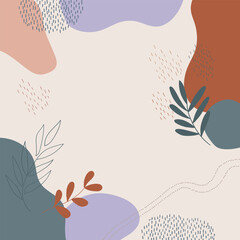 Vector illustration. Composition in an abstract style with smooth lines and shapes. Made in pastel shades with the use of contour leaves.