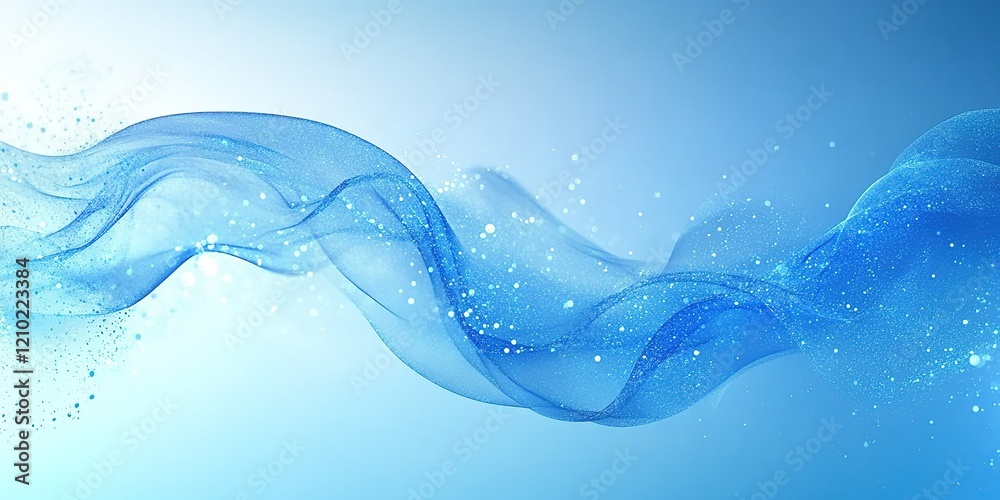 Poster soft blue waves of fabric float gracefully against a serene light background, creating a calming vis