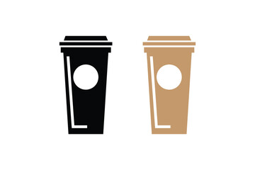 Coffee cup icons vector set in line and flat style. Disposable coffee cup. Coffee paper cup, plastic container for hot and cold drink, juice, tea, cocoa and other. Vector illustration