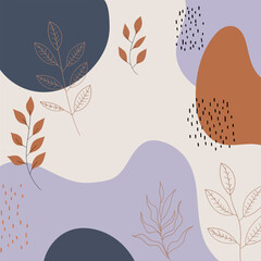 Vector illustration. A combination of figures in beige, blue and brown colors, with details of floral ornament in the form of leaves, which adds natural charm.