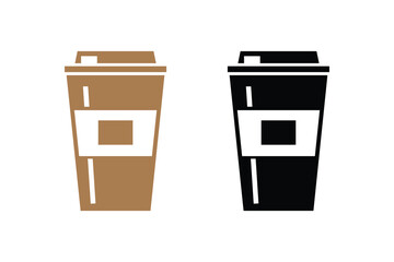 Coffee cup icons vector set in line and flat style. Disposable coffee cup. Coffee paper cup, plastic container for hot and cold drink, juice, tea, cocoa and other. Vector illustration