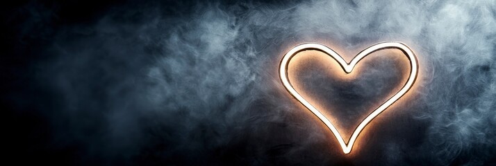 Glowing Neon Heart in Smoke