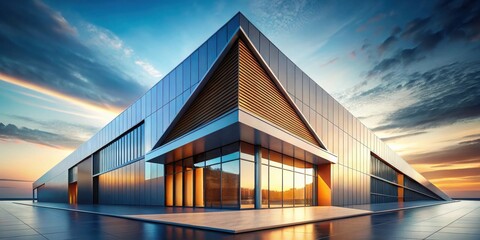 Fototapeta premium Modern Architectural Design of a Large Building at Sunset