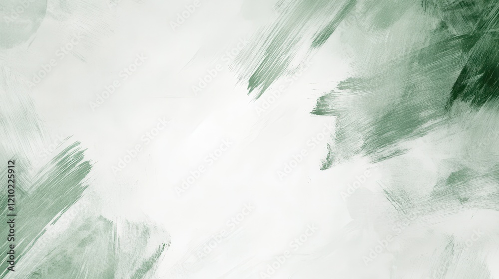Poster muted green brush strokes create a soft atmosphere against a white background ideal for serene art p
