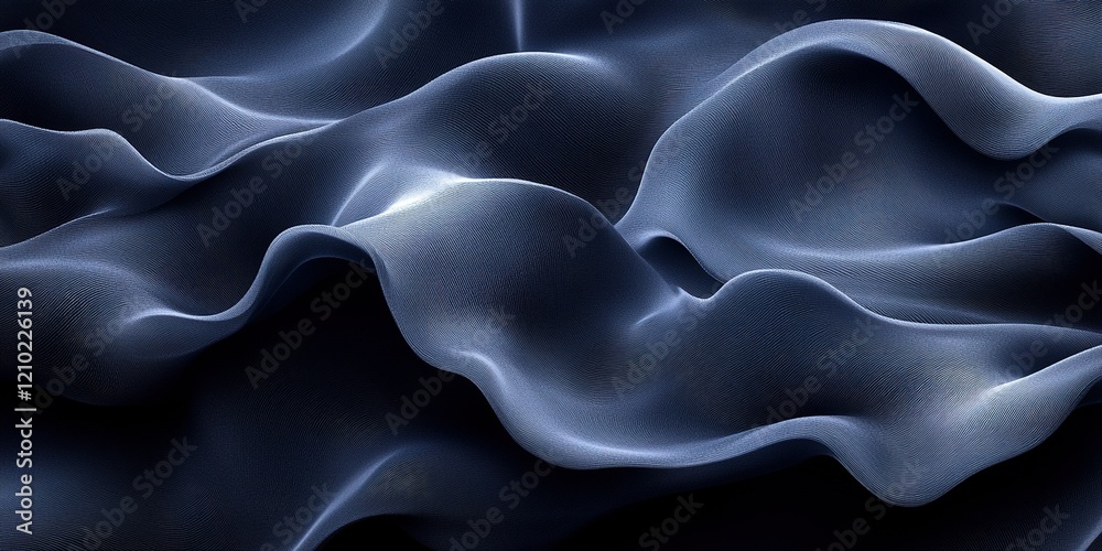 Poster textured fabric waves in deep blue create an elegant and calming visual effect in a minimalist desig