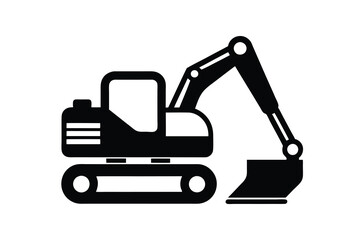 Construction excavator silhouette vector illustration isolated on a white background, heavy machinery  