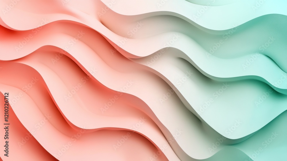 Poster Gradient waves create a smooth transition from coral to aqua in an abstract design