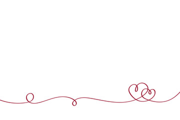 Two cute hearts, love, hand drawn on white line background. Simple hand drawn line elements for postcard design. Vector