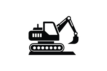 Construction excavator silhouette vector illustration isolated on a white background, heavy machinery  