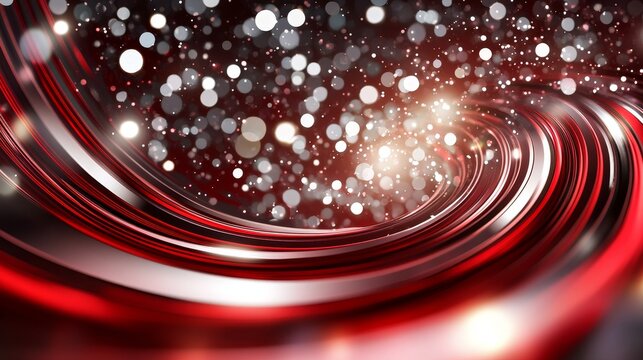 Dynamic Flow of Red and Silver with Sparkling Light Effects