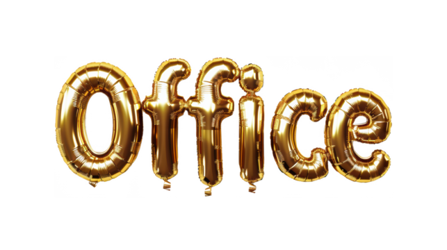 "Office" Gold Foil Balloon Text on Transparent Background
