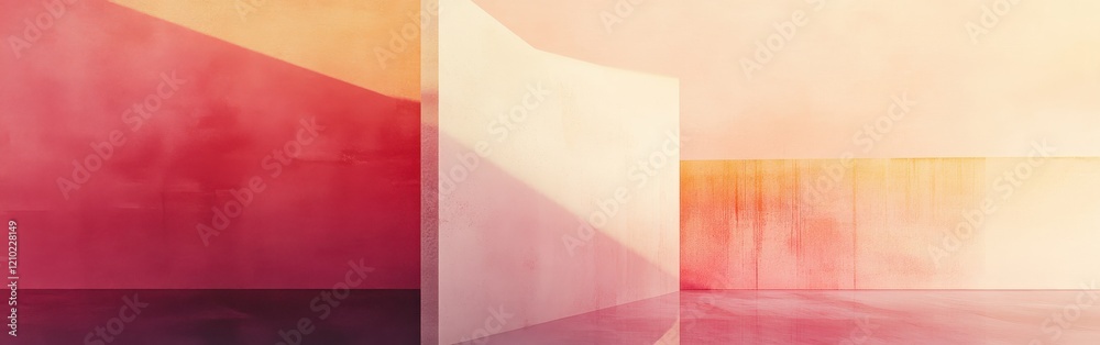 Aufkleber minimalist design featuring echoed forms in amber and pink tones creating a serene space