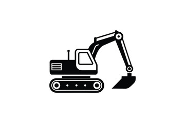 Construction excavator silhouette vector illustration isolated on a white background, heavy machinery  