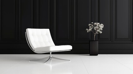 Modern white armchair in minimalist black room