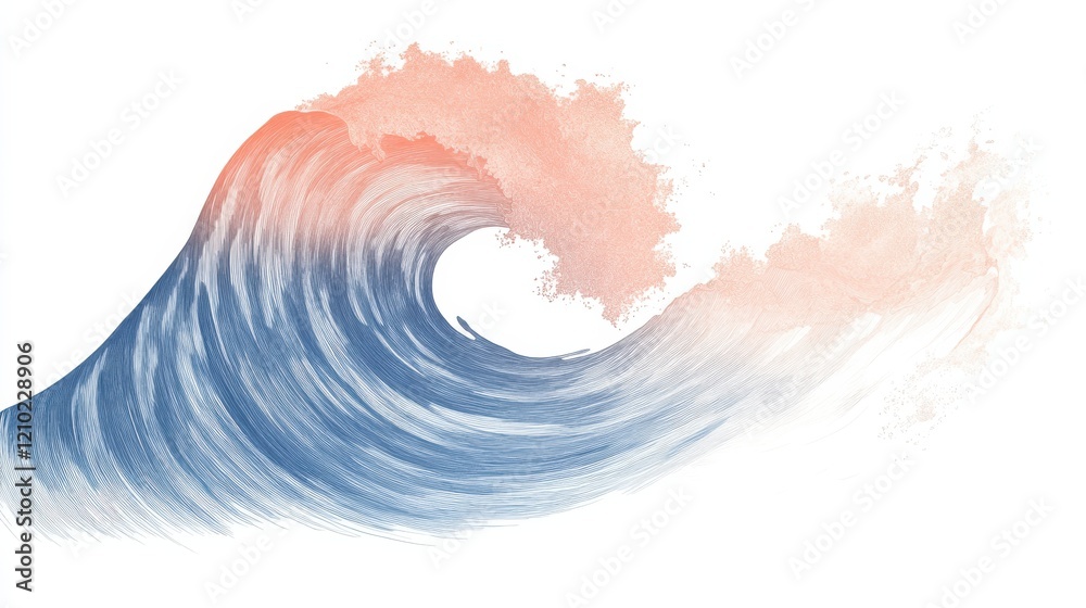 Poster elegant pencil strokes create a detailed silhouette of a wave capturing the fluidity of ocean moveme