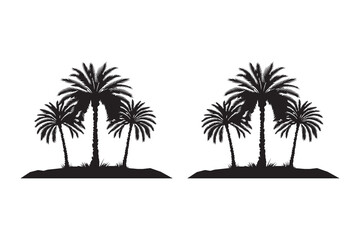 Obraz premium Dates tree silhouettes with white background and color versions vector illustration, Palm tropical trees. Silhouette vector set