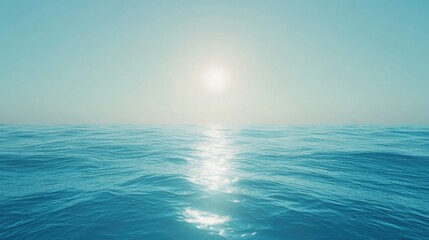 Obraz premium A serene blue sea gradient background transitioning from deep navy to turquoise, with gentle ripples reflecting sunlight.