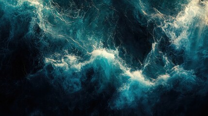 Fototapeta premium A vivid sea gradient showcasing shades of cyan, teal, and dark blue, with light rays piercing through.