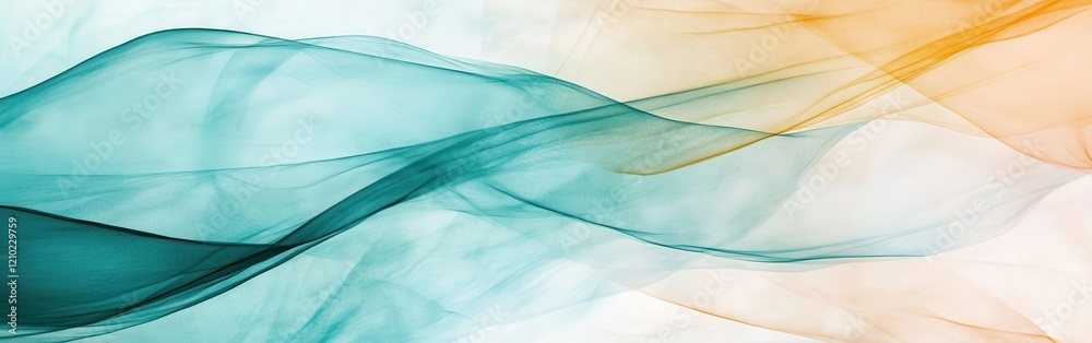 Aufkleber Elegant design features flowing pencil strokes in soft, transparent hues of teal, orange, and white creating an abstract composition