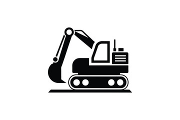 Construction excavator silhouette vector illustration isolated on a white background, heavy machinery  