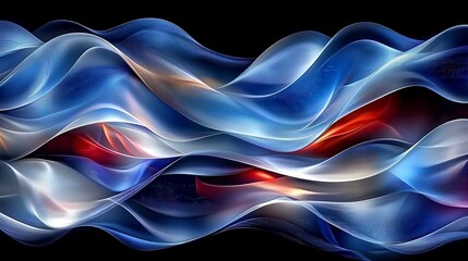 Abstract Blue Red and White Wave Flowing Design Dynamic Digital Art Swirling Energy