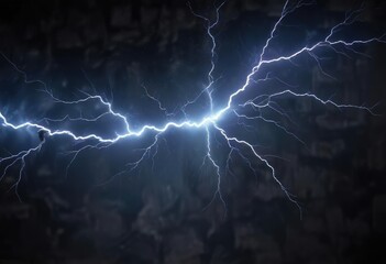 Fototapeta premium Close up of blue lightning against a dark background, dramatic sky, shocking