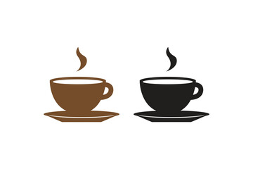 Tea cup, coffee cup silhouettes with white background and color versions vector illustration, Tea and coffee cup set icon, logo isolated on white background