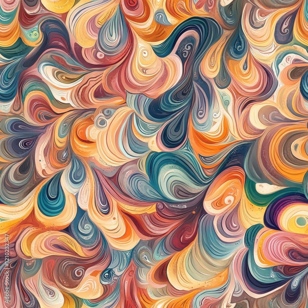 Aufkleber Intricate doodle cartoon drawing showcasing vibrant swirls and waves of color in an imaginative design
