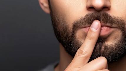 Fototapeta premium Bearded man with finger on lips, signaling silence