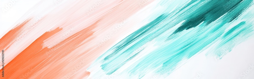 Poster delicate brush strokes in coral and teal create a calming atmosphere on an abstract white background