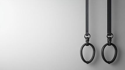 Suspension trainer rings hanging on minimalist wall
