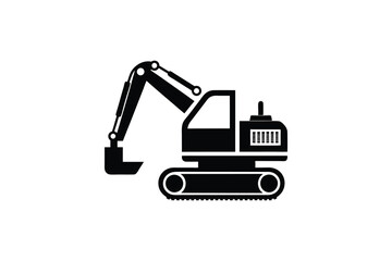 Construction excavator silhouette vector illustration isolated on a white background, heavy machinery  