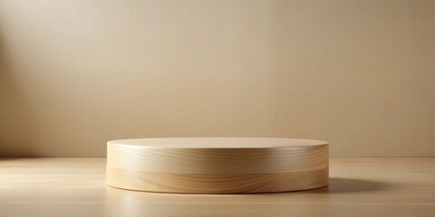 Simple Wooden Cylinder Display Platform on Light Wood Surface