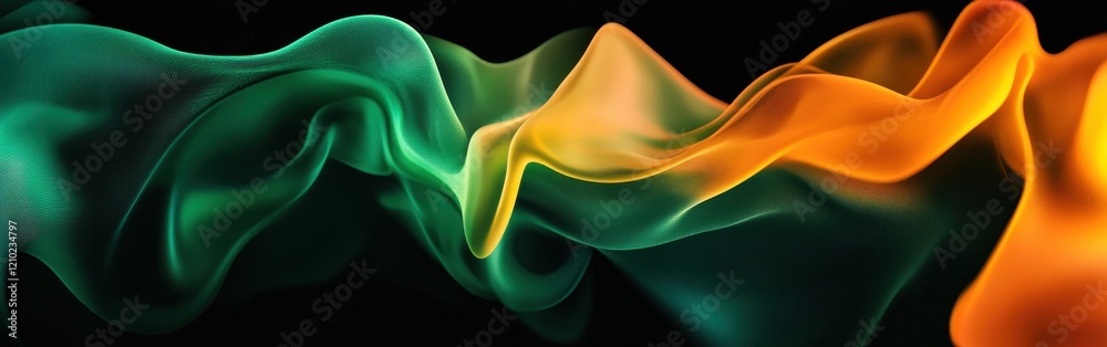 Poster Vibrant emerald green fluid shapes swirl gracefully against a dark background creating a dynamic visual experience