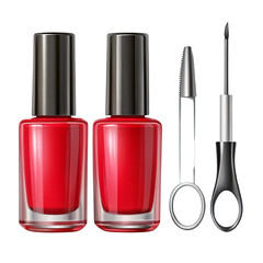 Obraz premium Manicure tools illustration with red nail polish isolated on transparent background 