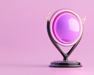 A stylish purple orb with lightning bolts, set against a soft pink background.