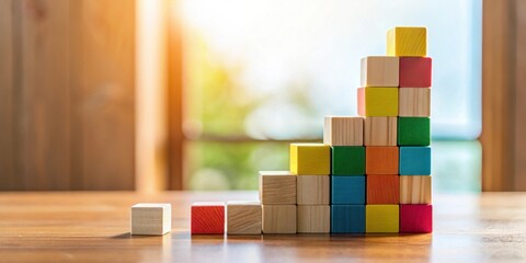 Colorful Wooden Blocks Forming Ascending Staircase Representing Growth and Progress