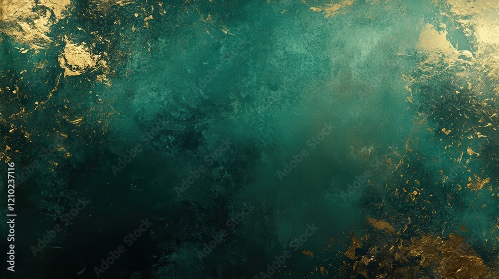 Poster textured abstract background in deep emerald with gold accents showcasing artistic design and color 