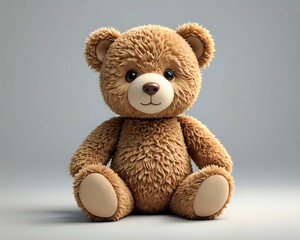Fototapeta premium Adorable brown teddy bear sitting against a neutral grey background. Perfect for children's products, websites, or greeting cards.